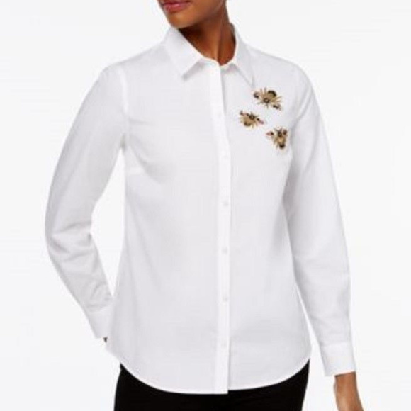Charter Club Cotton Embellished Bees Shirt - Picture 1 of 8